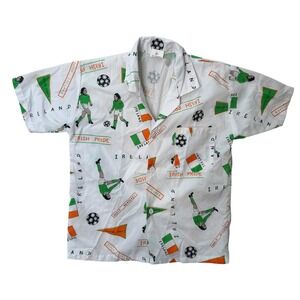 Kids TCR Button Up Shirt Ireland Soccer Print Short Sleeve Size 6 Vintage